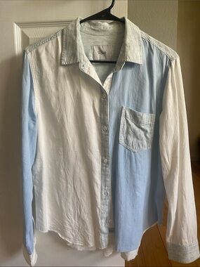 Rails Light Blue and White Colorblock Button-Up Shirt